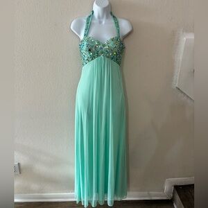 Masquerade Aqua Gown with Jewel Accents